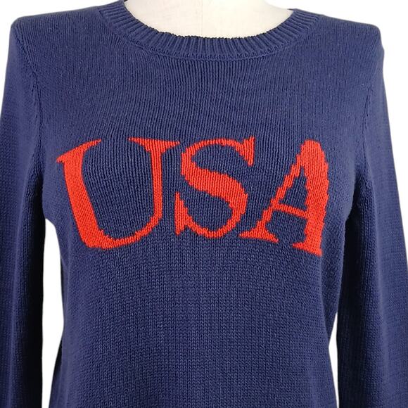 Sail To Sable Women's SZ M Navy With Red USA Motif Crewneck Sweater - Picture 3 of 7